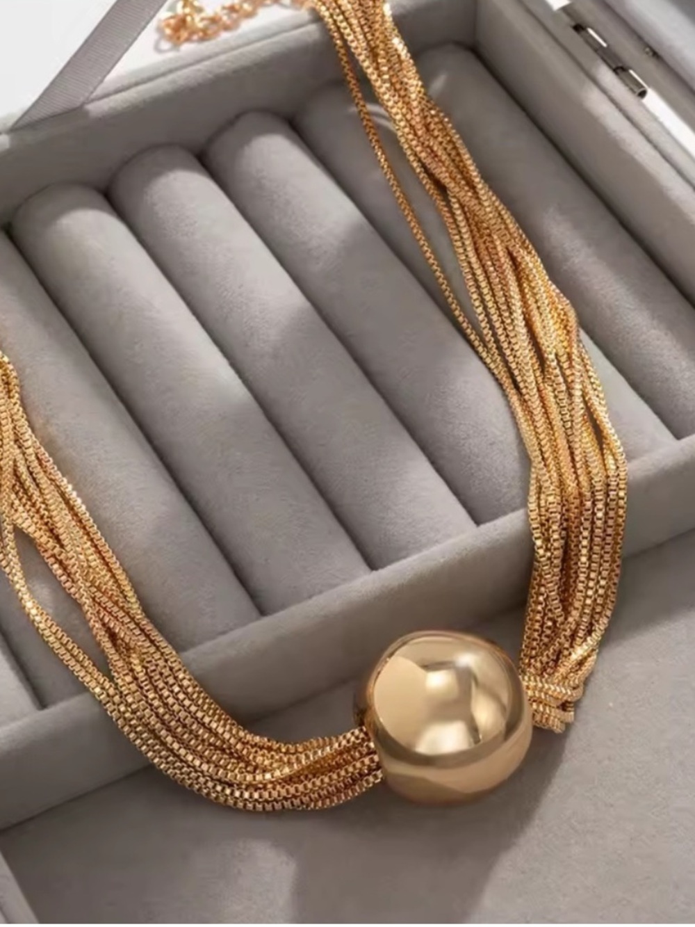 Gold Multi-Strand Choker with Dome Bead - Picture 3 of 4